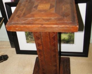 Walnut Pedestal Square Table  with marquetry $200