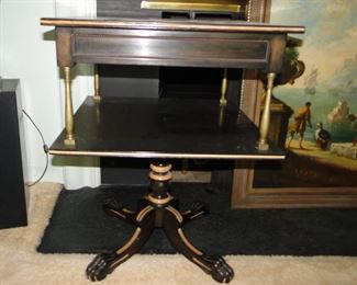 Two Tier Mahogany side or end tables with Ormolu design paw feet, $450 pair
