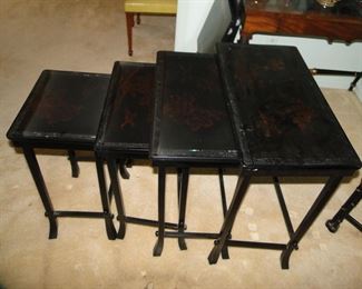 Set of black lacquer oriental nesting tables $450
