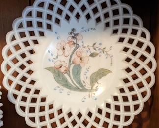Victorian Hand Painted Milk Glass Plate