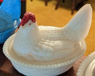 Vintage John E. Kemple Milk Glass Hen on Nest