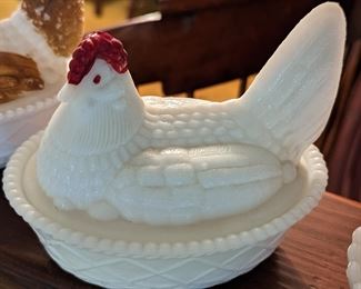 Vintage John E. Kemple Milk Glass Hen on Nest