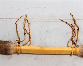 Wood Bow With Leather Grip Bead, Fur, And Feather Decor