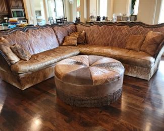 Seville leather & animal hide sectional sofa