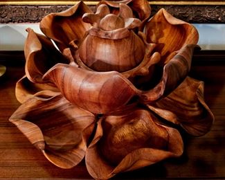 Teakwood Lotus bowl set. 