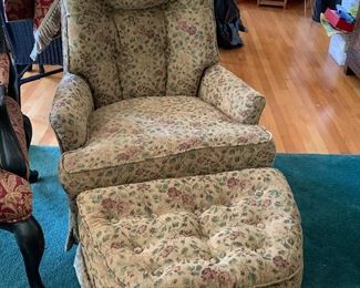 F38 -$50  Upholstered Chair & Ottoman. Measures 29" wide x 35" tall. 