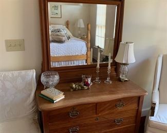 F34 - $125 Antique Dresser with Mirror 21" deep x  46" wide x 76" tall. *NEEDS CLEANED* Contact for details. 