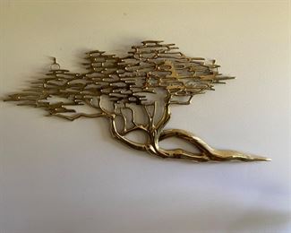 F10 - $125 "Bard" brass wall hanging bonsai tree 34" wide x 15" tall. 