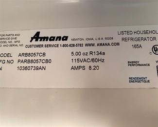 $400. Black Amana Refrigerator - Amana ARB805CB - Details & Measurements at - https://www.ajmadison.com/cgi-bin/ajmadison/ARB8057CB.html