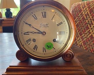 $30 Comitti of London mantle clock with key. 