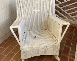 F58 - $150 - Single White Wicker Rocker.  Has been stored inside. 