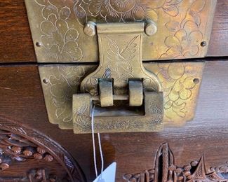 CCM3 - $350. Carved Asian Trunk (Camphor Wood?) Very good vintage condition - trunk is empty but come prepared to pick the lock! All sides are hand carved, including the "handles". 