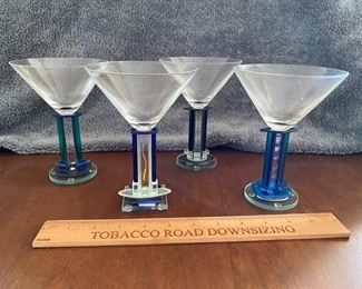 CH4 - $175. Set of 4 Ponzini Art Glass Martini Glasses - perfect - no issues noted. 