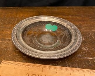CCM8 - $25 Sterling rimmed glass dish. 
