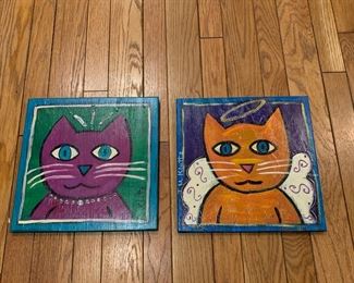CP1 - $50 EACH. Lisa Kluttz Folk Art original cat paintings. 11.75" square. 