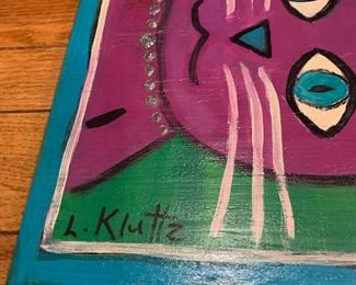 CP1 - $50 EACH. Lisa Kluttz Folk Art original cat paintings. 11.75" square. 