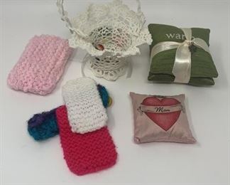 Lot 47 | CROCHETED FABRIC BASKET & PILLOWS
