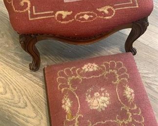 Lot 51 | ANTIQUE NEEDLEPOINT FOOTSTOOLS PAIR AS IS
