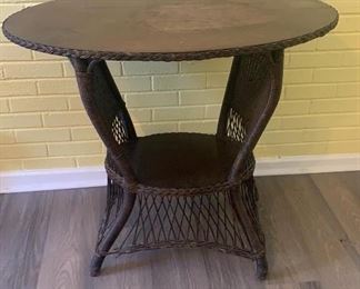 Lot 53 | VINTAGE WOVEN WICKER SIDE TABLE 31X36
