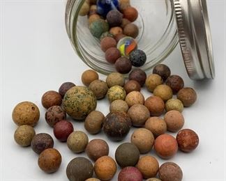 Lot 61 | MASON JAR OF ANTIQUE MARBLES ROCK GLASS CLAY
