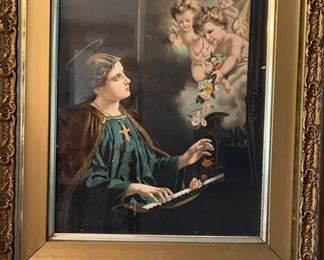 Lot 100 | 25”X29” ANTIQUE LITHOGRAPH RELIGIOUS CHERUB
