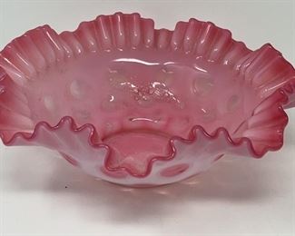 Lot 112 | FENTON THUMBPRINT POLKA DOT RIBBON GLASS BOWL
