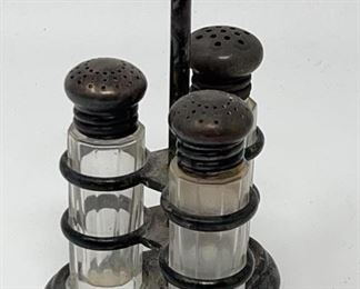 Lot 119 | SILVERPLATE SALT & PEPPER CONDIMENT SHAKER CADDY
