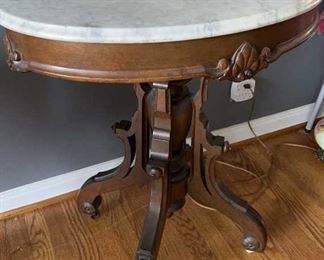Lot 153 | OVAL VICTORIAN EASTLAKE MARBLE TOP SIDE TABLE
