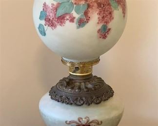 Lot 183 | HANDPAINTED LILAC CONVERTED OIL LAMP
