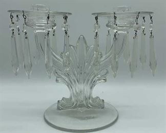 Lot 194 | FOSTORIA CRYSTAL TWO ARM CANDELABRA & PRISMS
