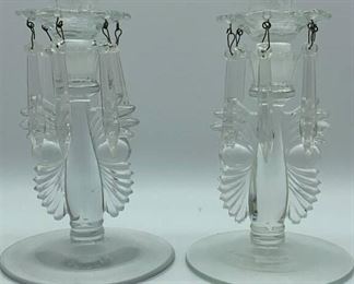 Lot 198 | PAIR OF CANDLESTICKS & BOBECHES W PRISMS
