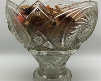 Lot 204 | LARGE VINTAGE PRESSED GLASS 2 PC PUNCH BOWL, STAND

