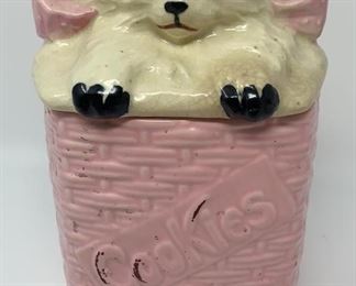 Lot 328 | MCCOY CERAMIC COOKIE JAR CAT IN PINK BASKET KITTEN
