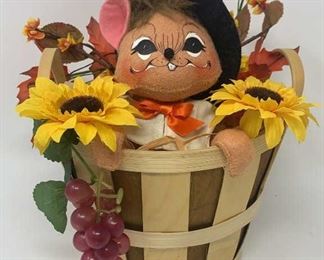 Lot 340 | ANNALEE MOUSE THANKSGIVING PILGRIM BASKET DOLL
