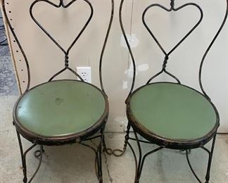 Lot 388 | WROUGHT IRON ICE CREAM CHAIRS PAIR 3FT
