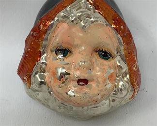 Lot 456 | VINTAGE GLASS FACE ORNAMENT SHINY BRITE USA
