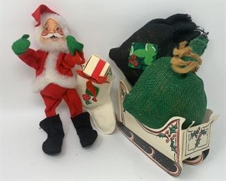 Lot 495 | ANNALEE CHRISTMAS SANTA W ORNAMENT SLEIGH DOLL
