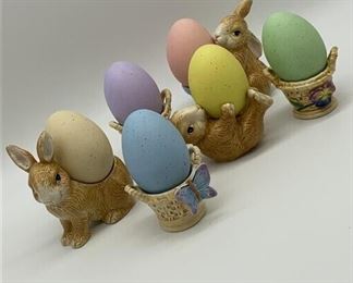 Lot 540 | CERAMIC EASTER BUNNY RABBIT EGG HOLDERS & EGGS
