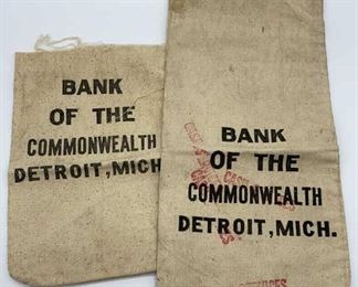 Lot 575 | VINTAGE BANK MONEY BAG PAIR DETROIT COMMONWEALTH
