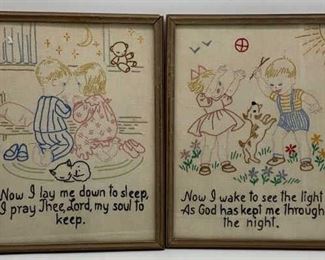 Lot 663 | FRAMED NEEDLEPOINT PAIR CHILD’S PRAYER
