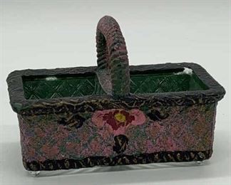 Lot 683 | VINTAGE HAND PAINTED GLASS BASKET
