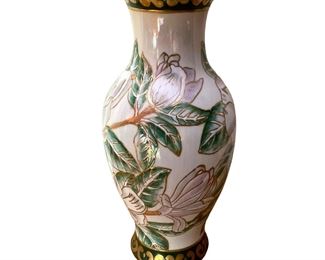 Hand painted enameled decoration of peony flowers, traditional design and gilding. Appraised at $150.