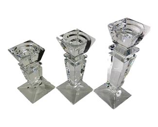 Vintage Barski Crystal Candle Stick Holders
Designed to Hold 3 Different Size Candles
Overall height is 8.2” Diameter of base is 4.5”
This candlestick holds tapers, stick 1" candles, hurricane style candles and pillars up to 3 inches wide. The top is uniquely designed for all candles.
