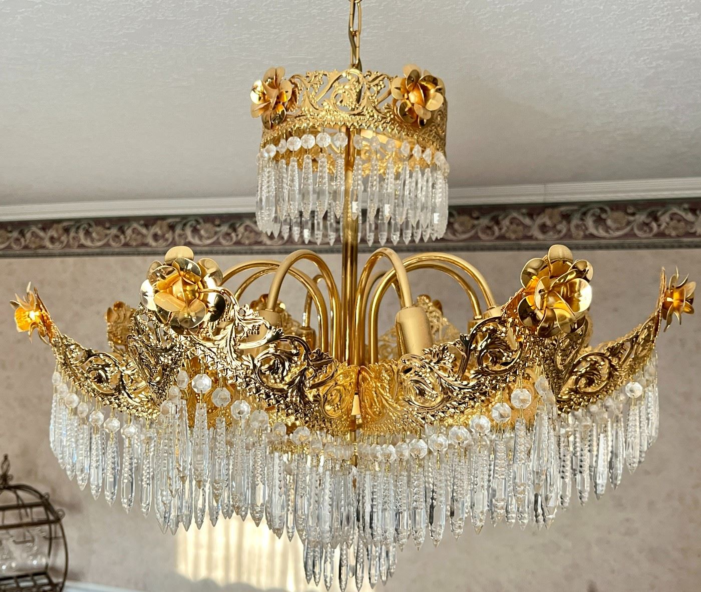 Based on the shapes and design of this chandelier it is from the Art Nouveau era 1890-1914. It has an approximate value of $12,000-$14,000 full retail. The above information is assumed accurate from the appraiser. Full authentication in Denver is available for an additional fee.