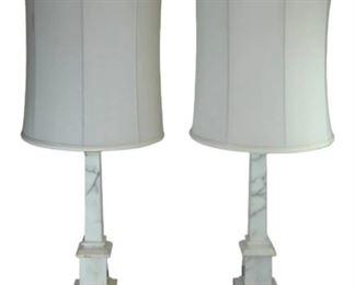 PAIR OF LARGE ITALIAN MARBLE LAMPS

Vintage Pair of Italian marble lamps, Circa 1960's.
Solid Marble Obelisk Lamp-Classic obelisk design w/ Both Sculptural & historical Elements
Stamped- Base Made in Italy
Appraised at $195- $225 USD Each