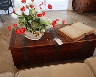 Vintage trunk, wood w/ metal straps 