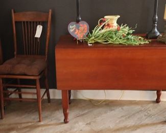 Cherry drop leave table, another oak side chair