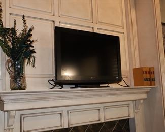 TV, crystal vase, legal books