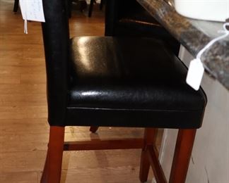 3 Barstools, black leather, armless