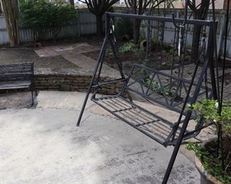 Metal swing and stand, bench